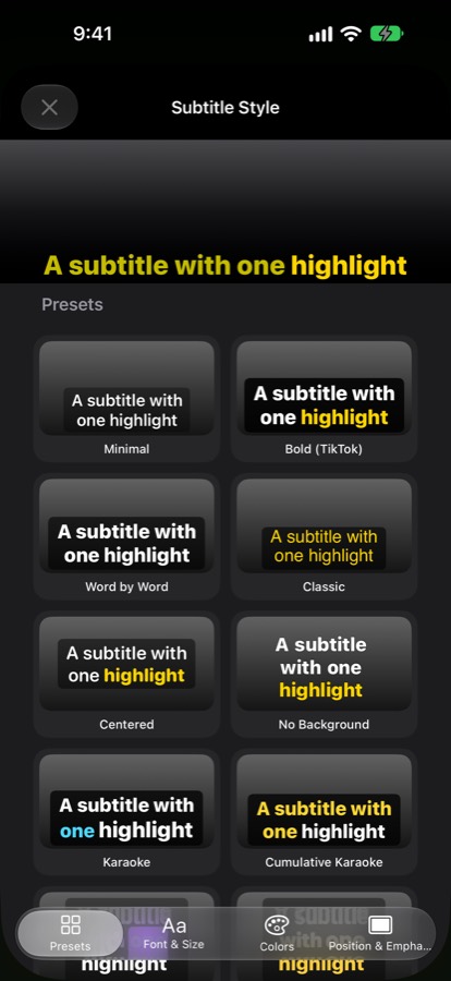 Choosing a subtitle style